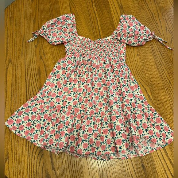Pants Store Spring Awaits Pink Floral Puff Sleeve Scrunch Back Sun Dress - Picture 11 of 16